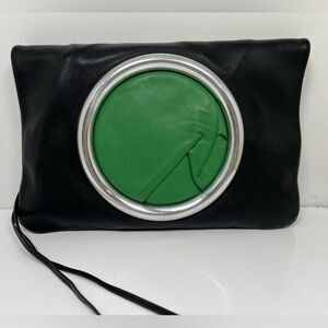 Celine Calfskin Black Eyelet Runway Clutch Zipper Closing
